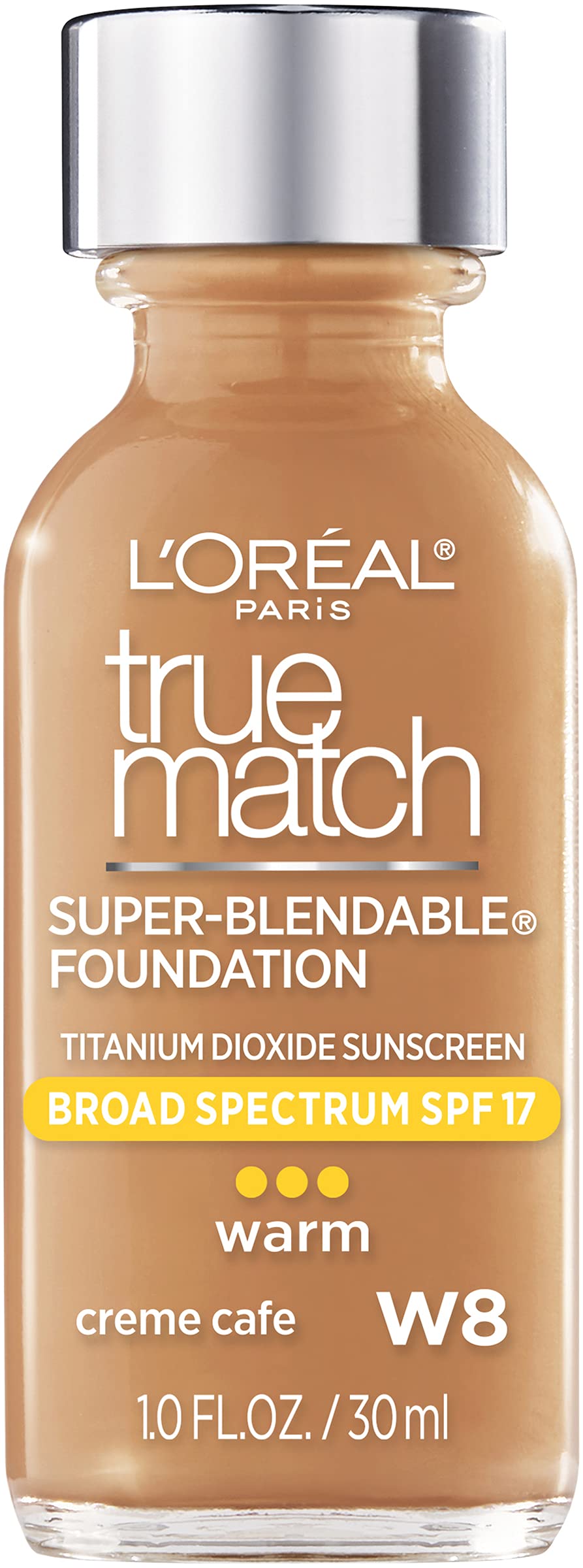 L’Oréal Paris True Match foundation bottle closeup showing natural skin finish for everyday wear