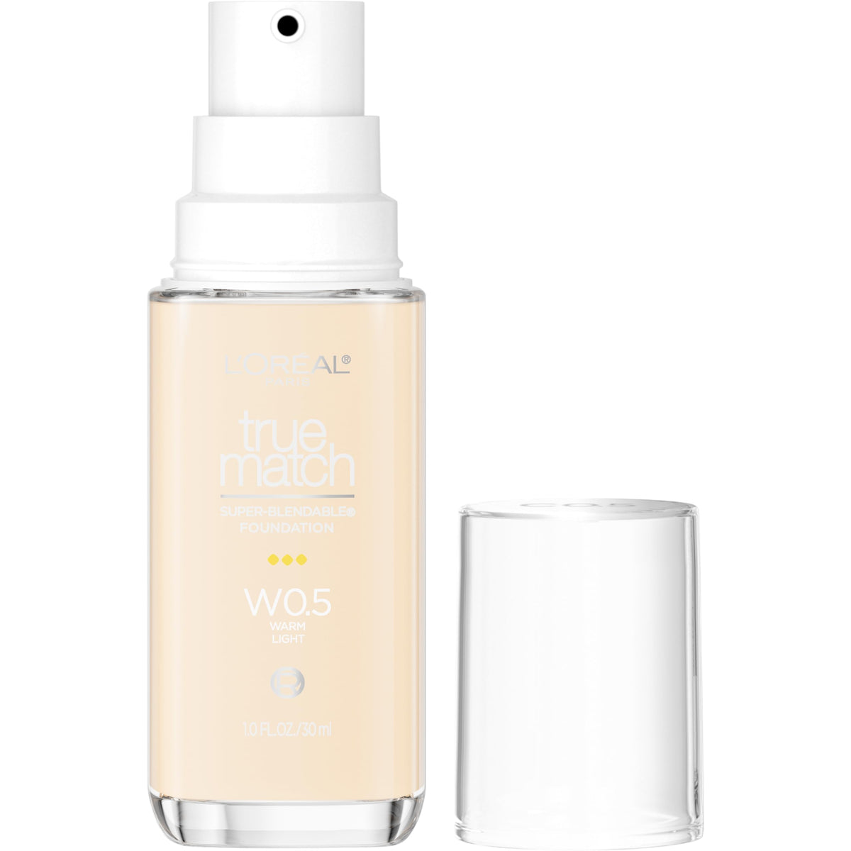 L'Oreal Paris True Match foundation bottle with pump for easy, controlled application.