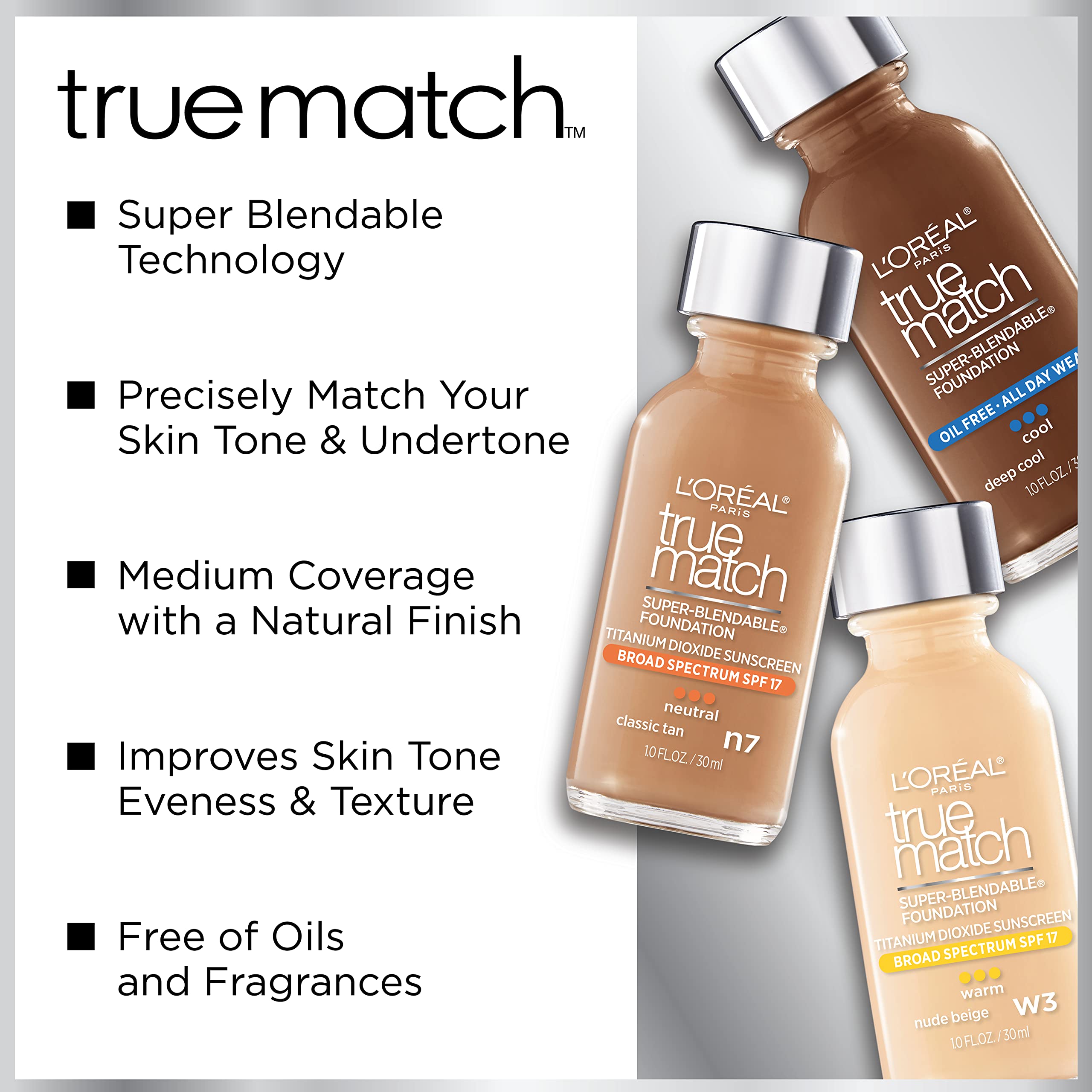 L’Oréal Paris True Match foundation with SPF 19 offering daytime protection and natural finish