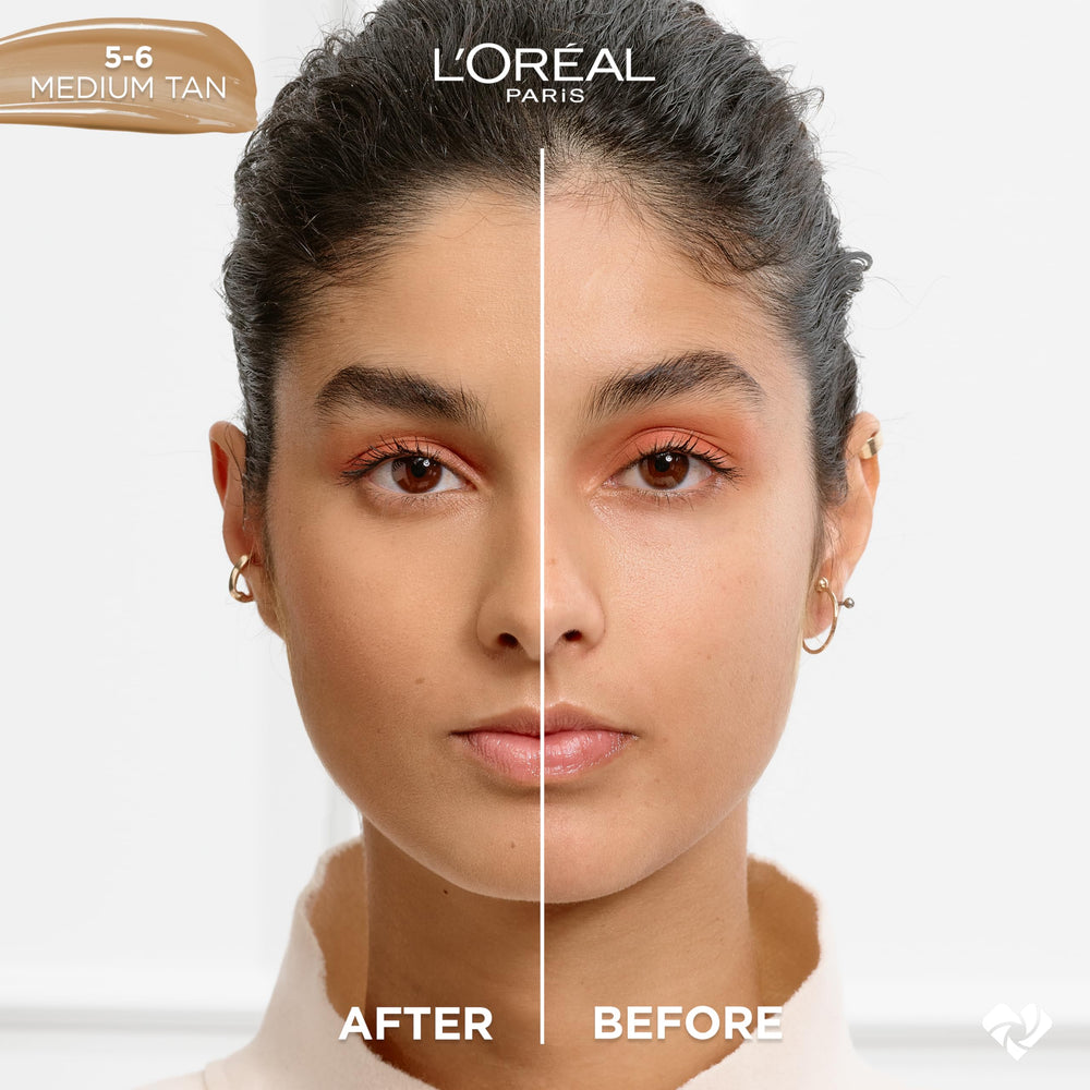 L'Oreal Paris True Match Nude Hyaluronic tinted serum foundation swatches display natural shade range.