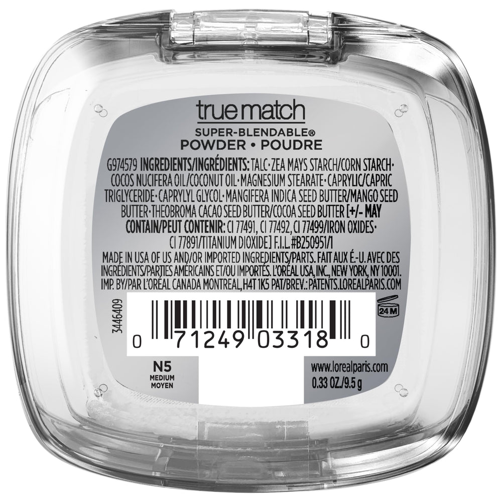 L'Oreal Paris True Match powder foundation N5 packaging varies with shade consistency