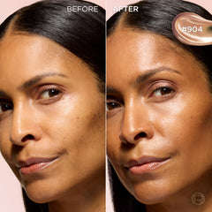 Face application view shows lightweight glow on cheekbones and temples