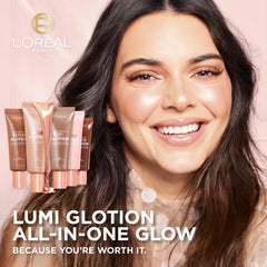 Lumi Glotion texture swatch highlights luminous tint for sun-kissed glow
