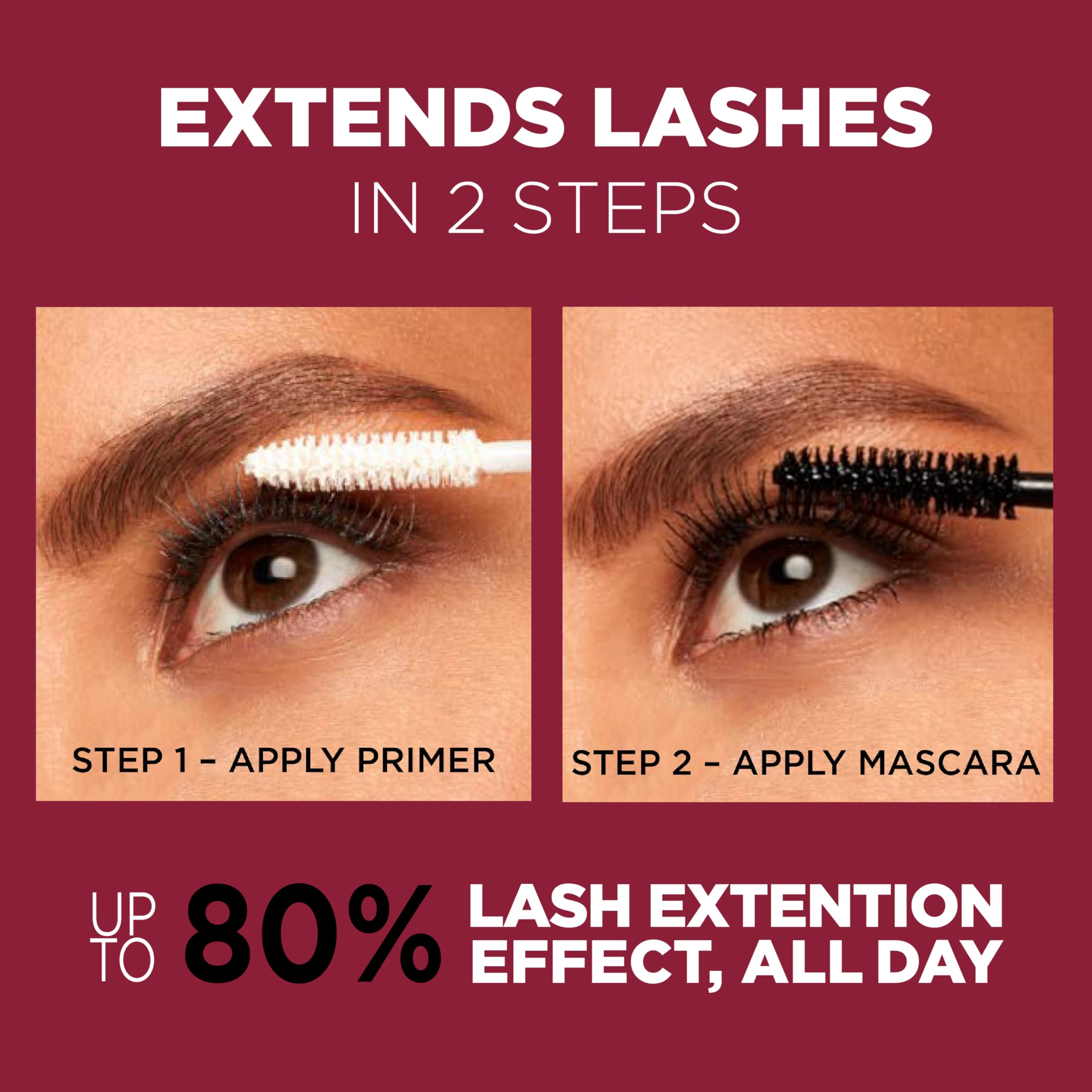 Close-up of L'Oreal Paris tubing mascara brush delivering precise lash coverage