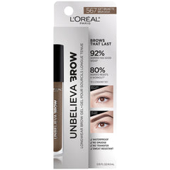 L'Oreal Paris Unbelieva-Brow longwear brow gel swatch showing natural to bold color.