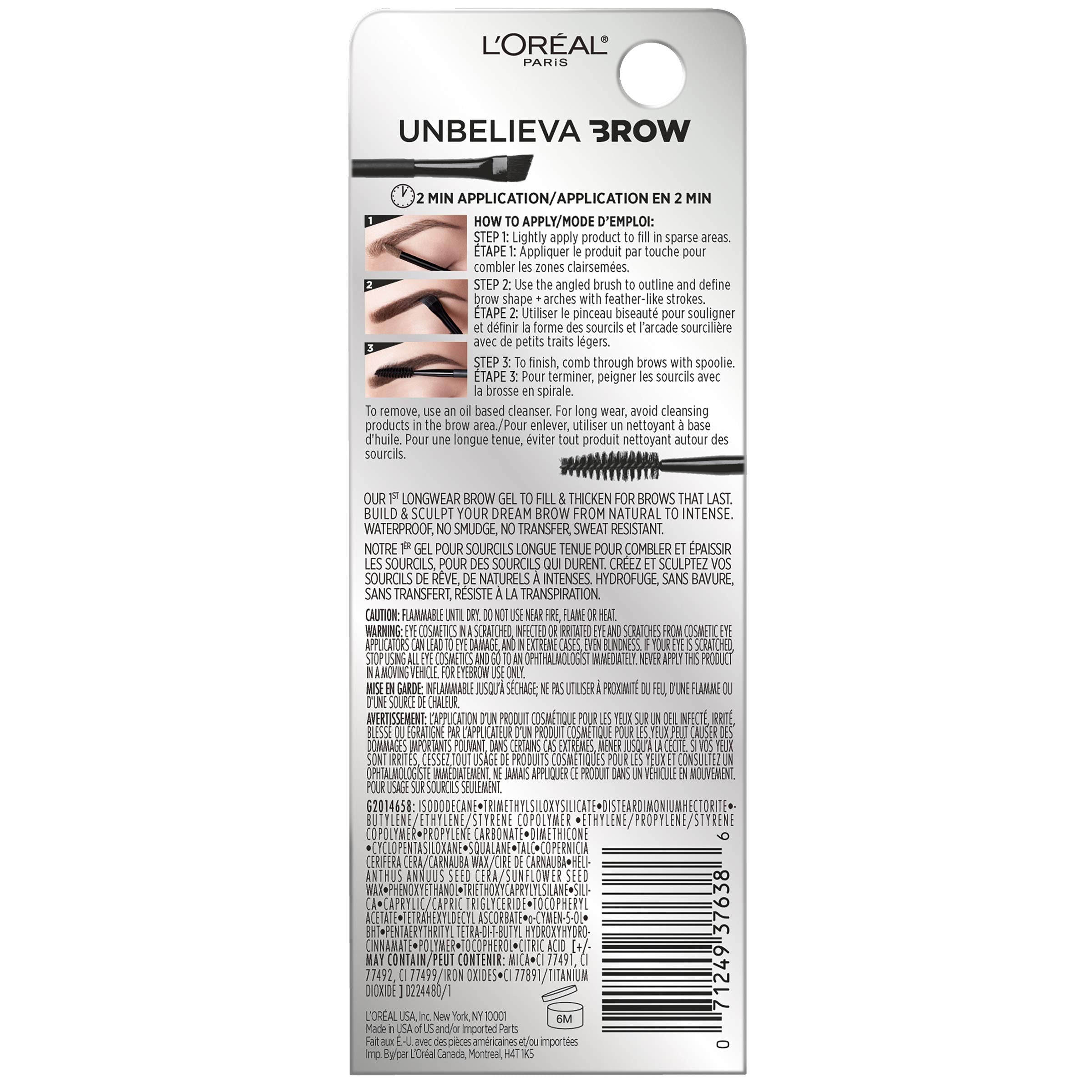 L'Oreal Paris Unbelieva-Brow close-up highlights no-smudge, transfer-free wear during activity.