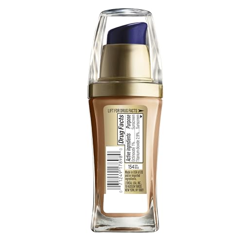 L'Oreal Paris Visible Lift Serum Absolute Foundation Sun Beige swatch highlights radiant coverage