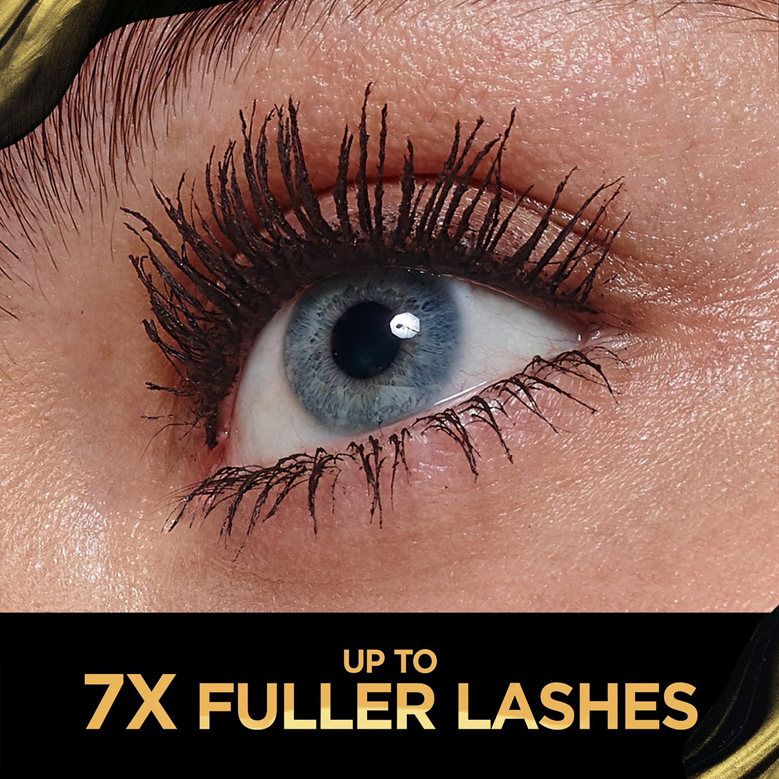 Root-to-tip lengthening view of L'Oreal Voluminous Brown Balm mascara.