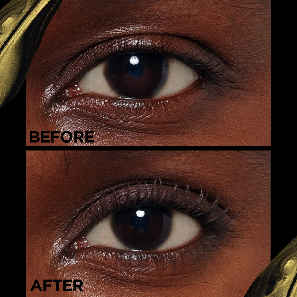 Swatch of Voluminous Brown Balm mascara showing color payoff.
