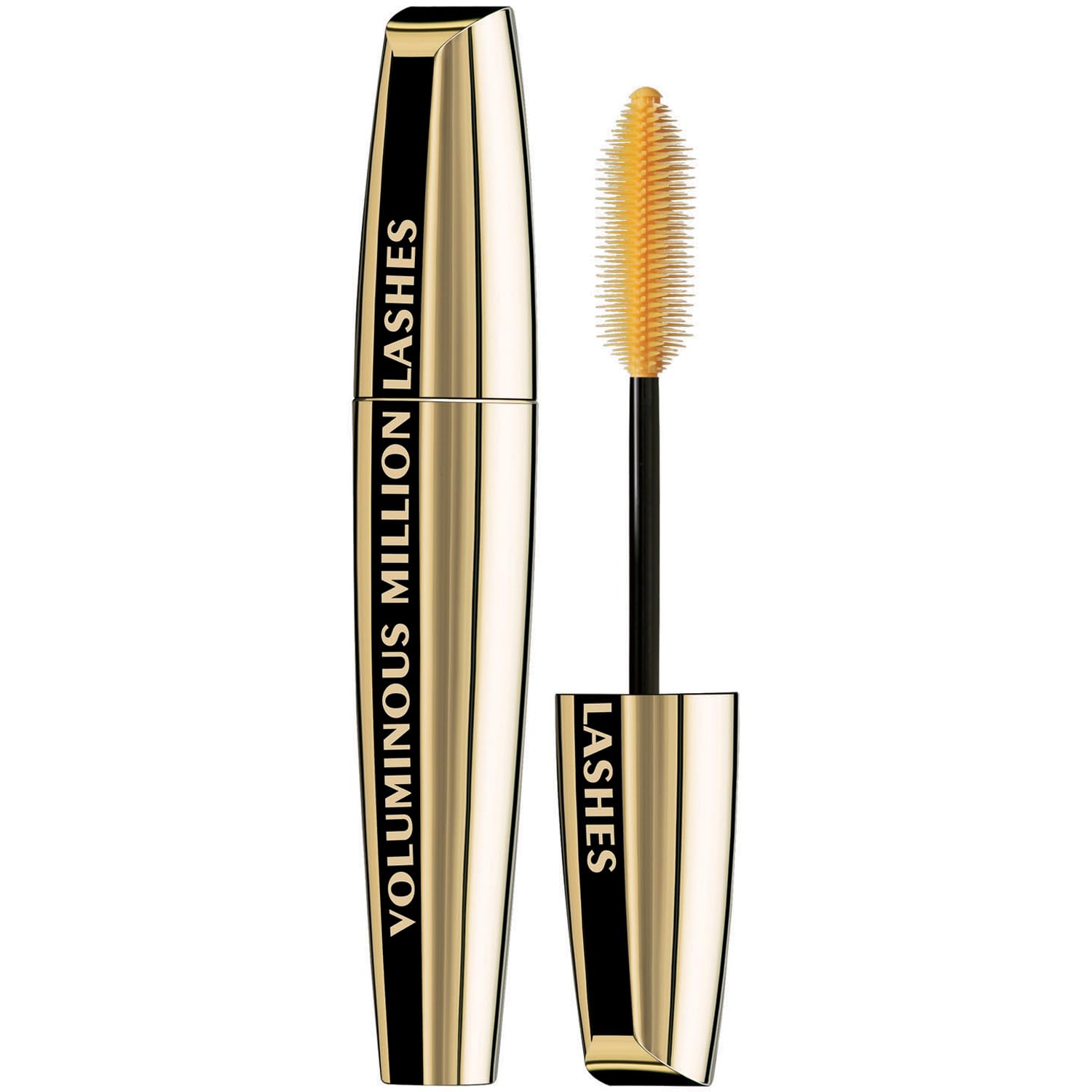 L'Oreal Paris Voluminous Million Lashes Mascara brush demonstrates amplified volume for defined lashes.