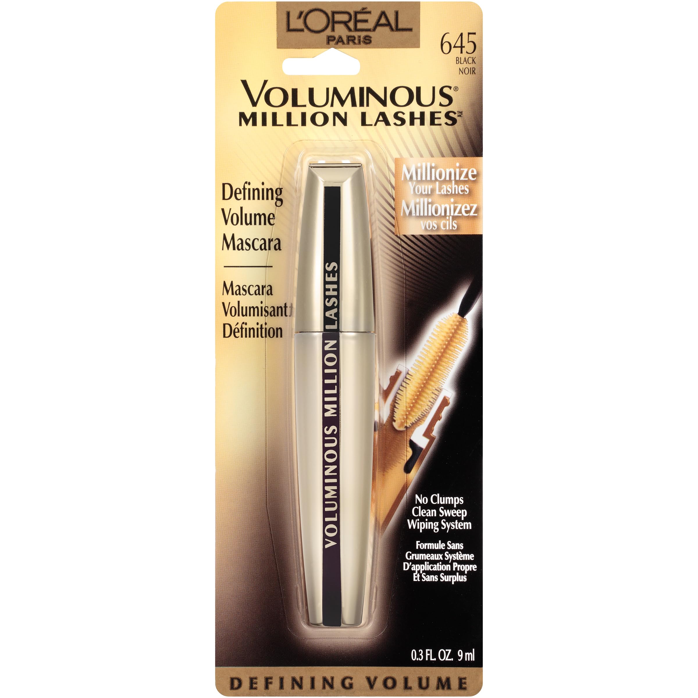Packaging highlights the Clean Sweep Wiping System for an ultra-volumized clean lash look.