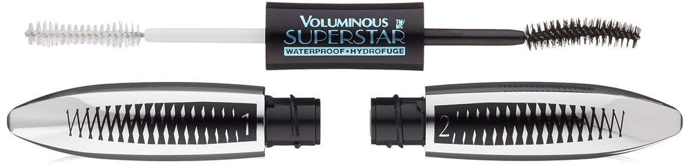 L’Oréal Paris Voluminous Superstar Mascara primer application shows dramatic volume and smooth base.
