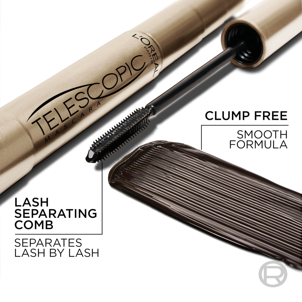 Flat-side precision brush lengthens lashes along the lash line.