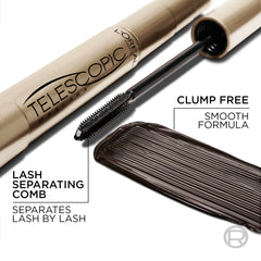 Flat-side precision brush lengthens lashes along the lash line.