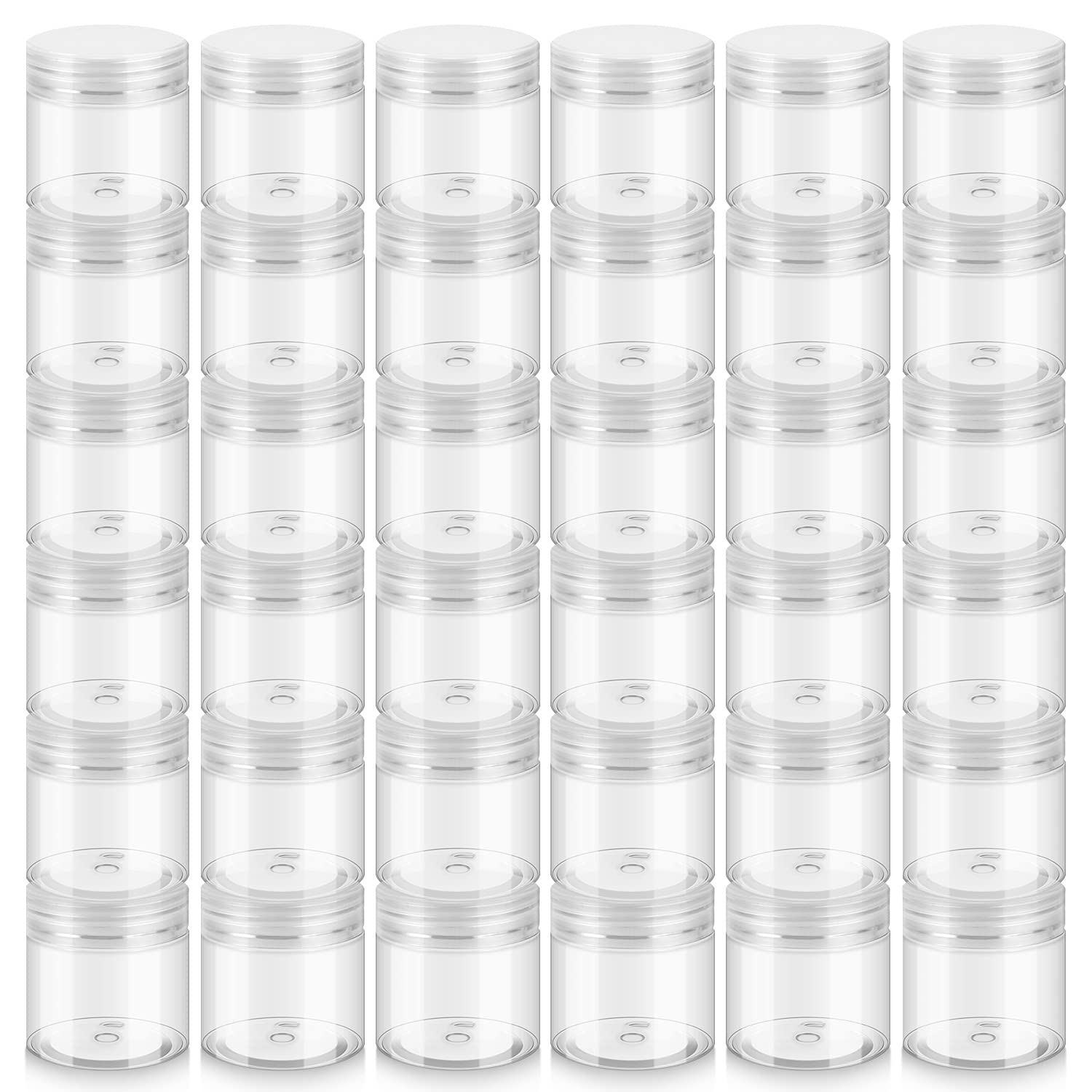 Loretoy 2oz jars with lids in a 36-pack for travel-ready cosmetic storage.