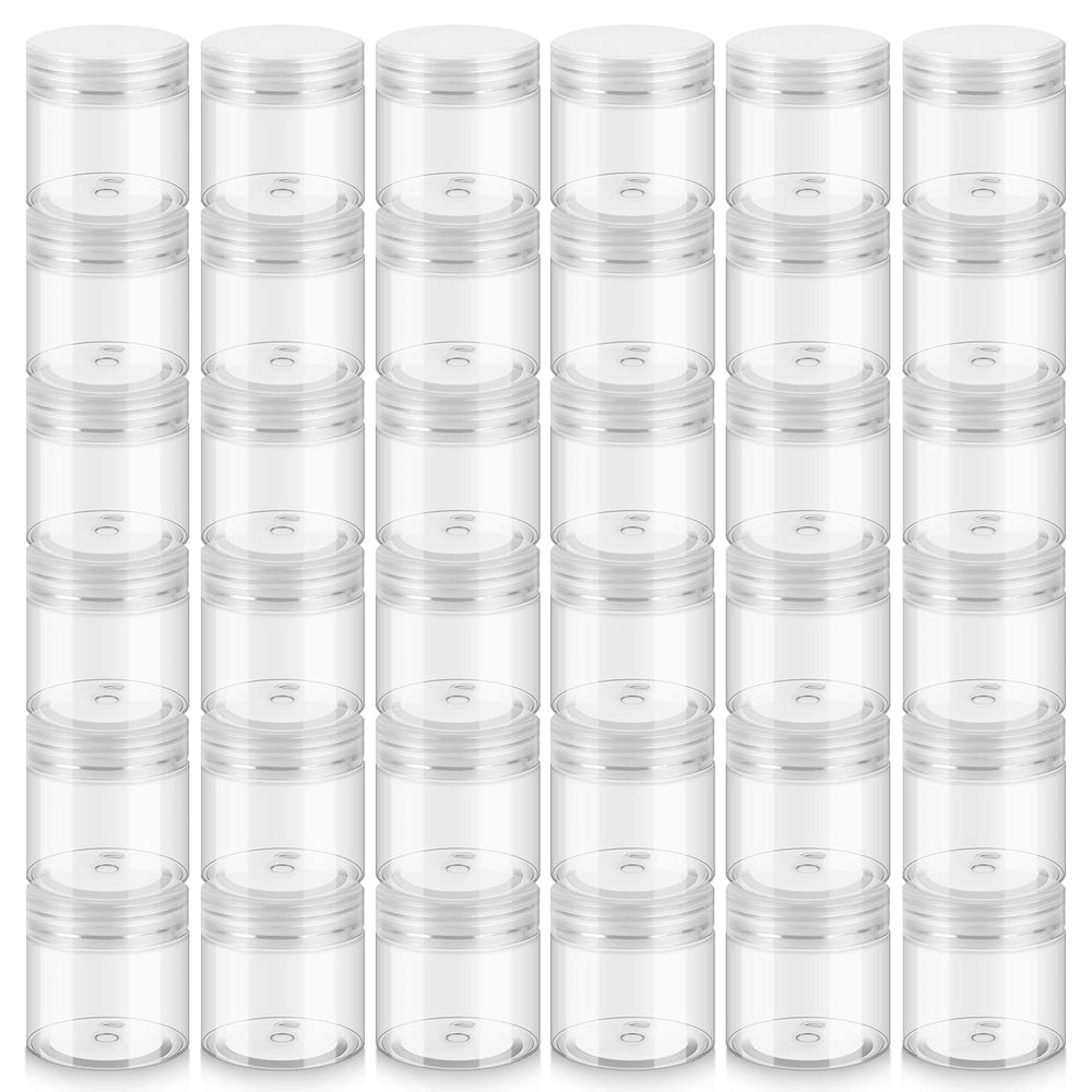 Loretoy 2oz jars with lids in a 36-pack for travel-ready cosmetic storage.