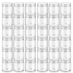 Loretoy 2oz jars with lids in a 36-pack for travel-ready cosmetic storage.