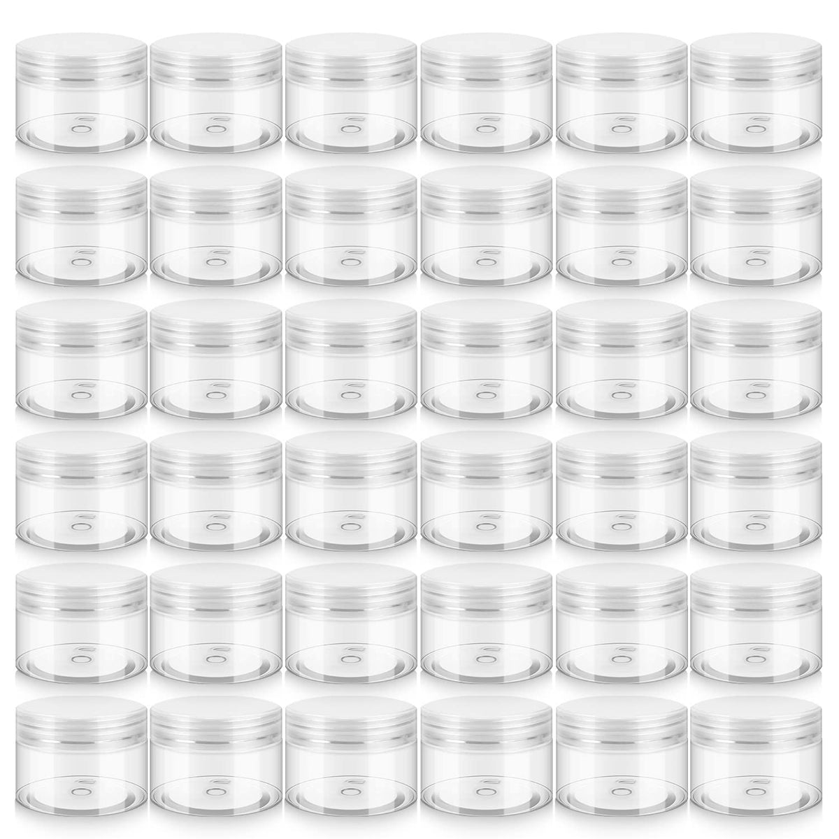 Loretoy 36-pack 4oz jars with sturdy PET bodies for cosmetics on the go.