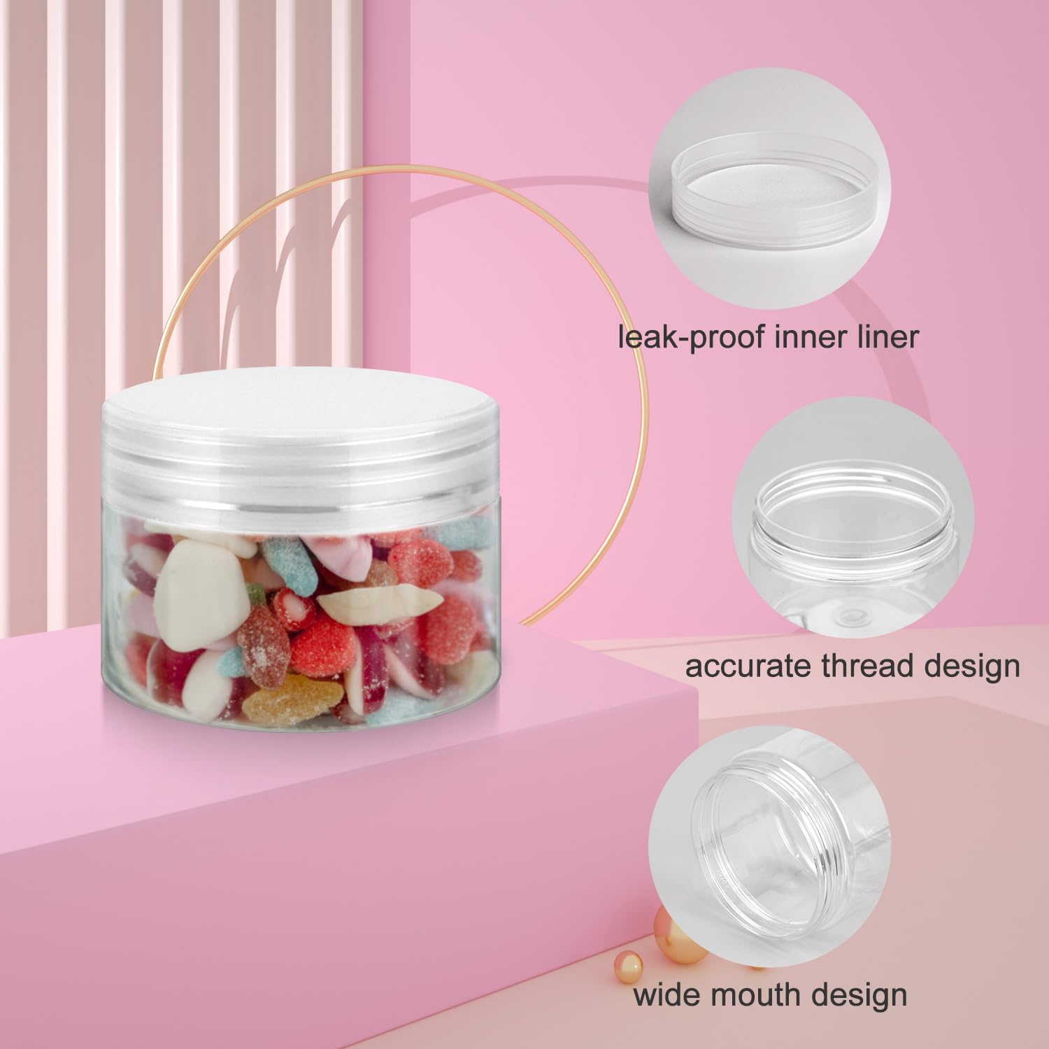 Loretoy 4oz jars with lids provide secure closures to prevent leaks.