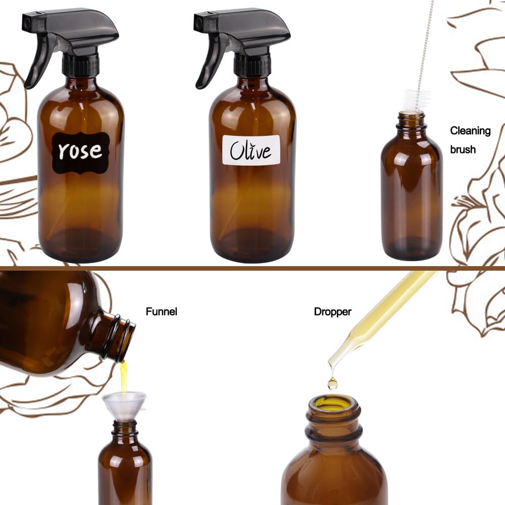Loretoy amber glass mist bottle 2oz ideal for on-the-go blends and refills.