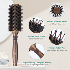 LORSEX Boar Bristle Brush close-up distributing moisture for shine.