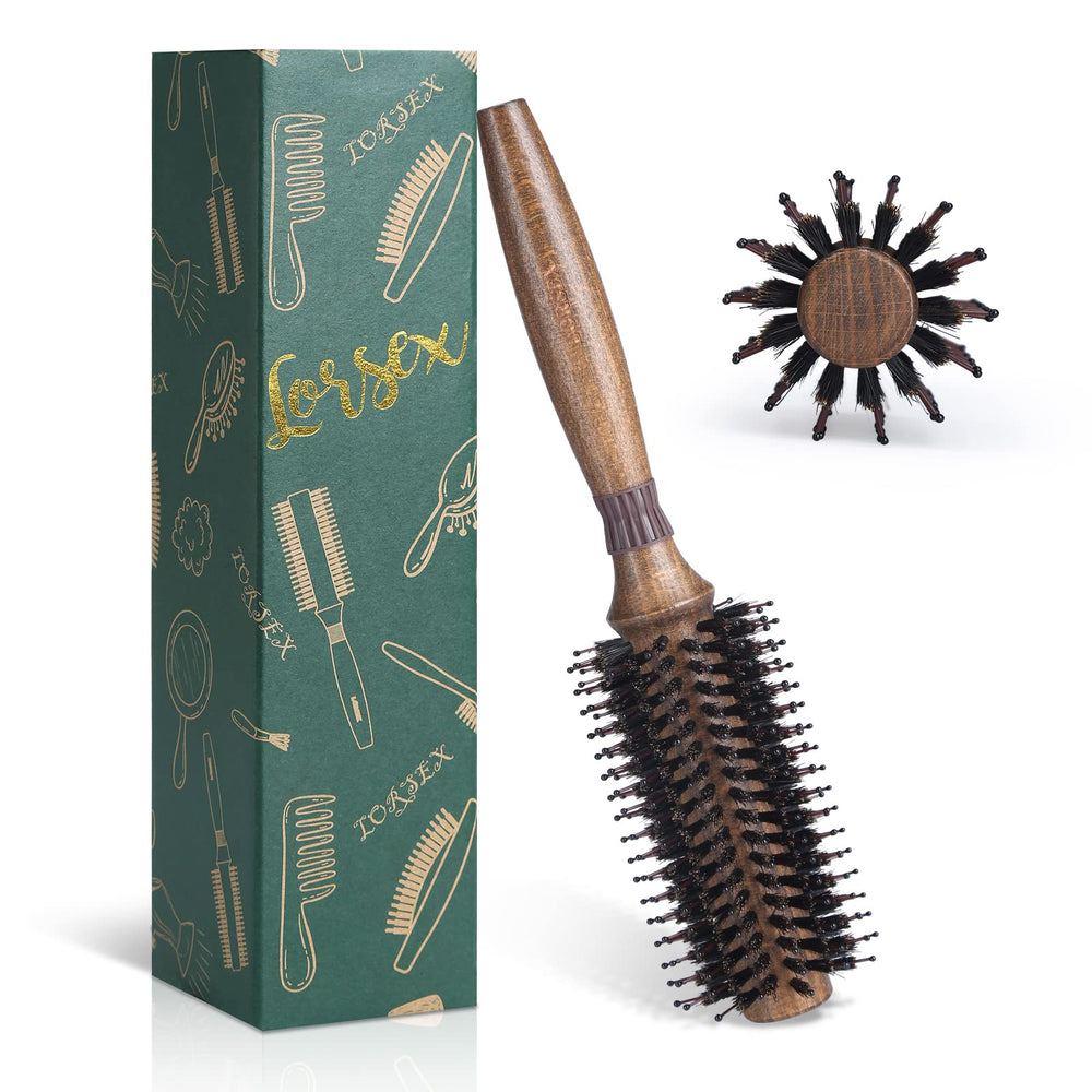 LORSEX round brush for blow drying close-up of boar bristles for shine.