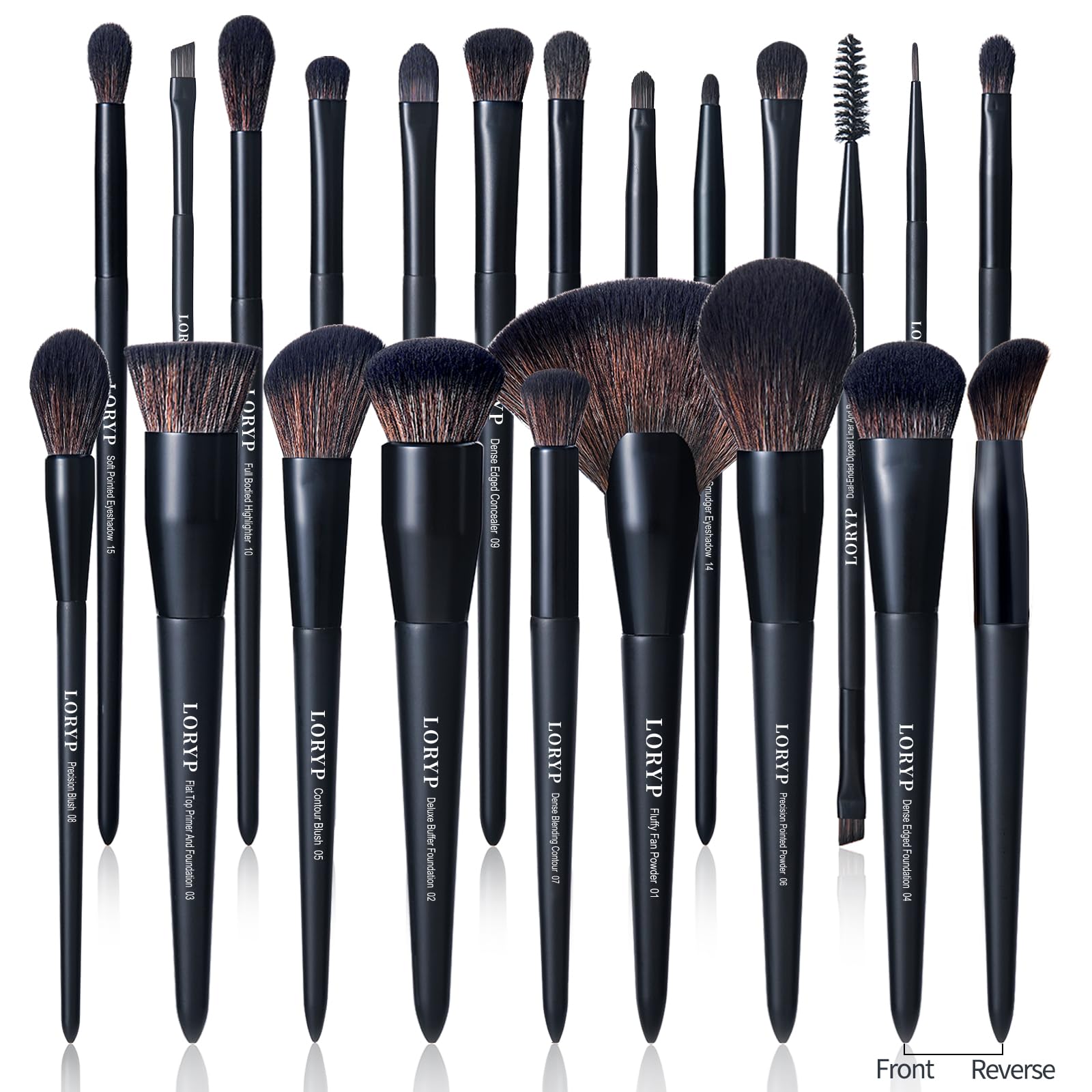 LORYP black makeup brush set 21pc fluffy powder brush for even powder application.