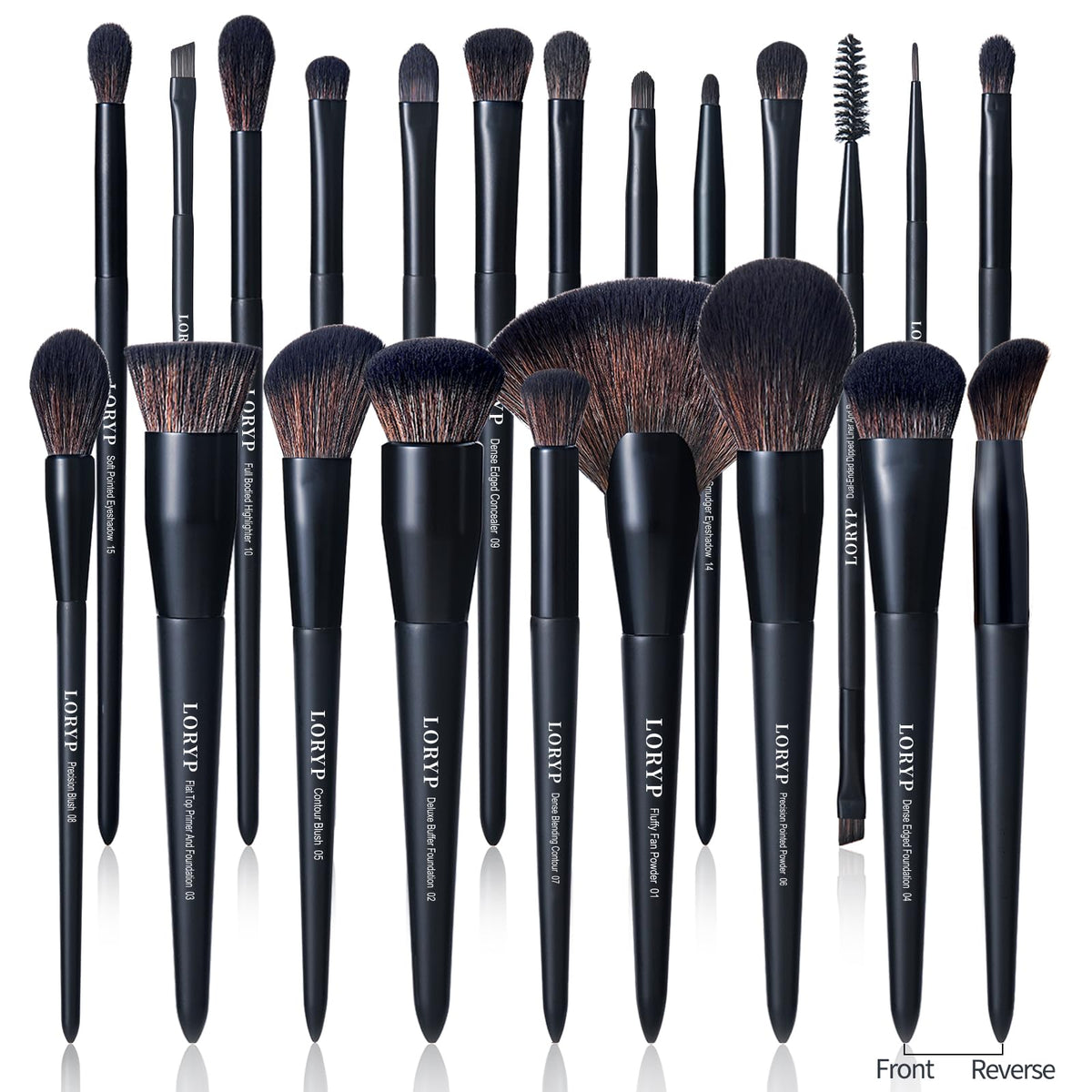 LORYP black makeup brush set 21pc fluffy powder brush for even powder application.