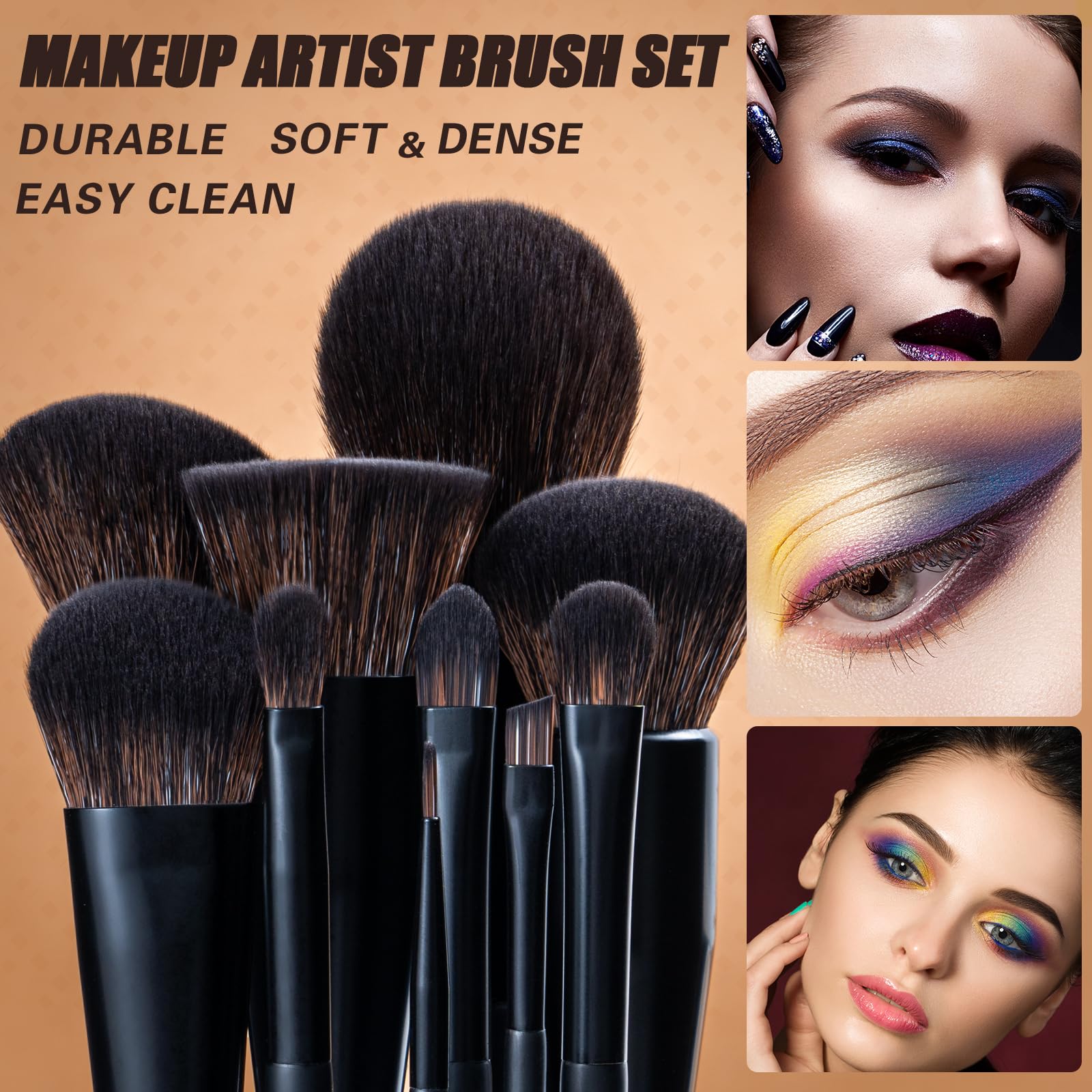 LORYP black makeup brush set 21pc flat top foundation brush for seamless coverage.