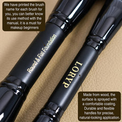 LORYP black makeup brushes round and flat foundation for smooth full-coverage.