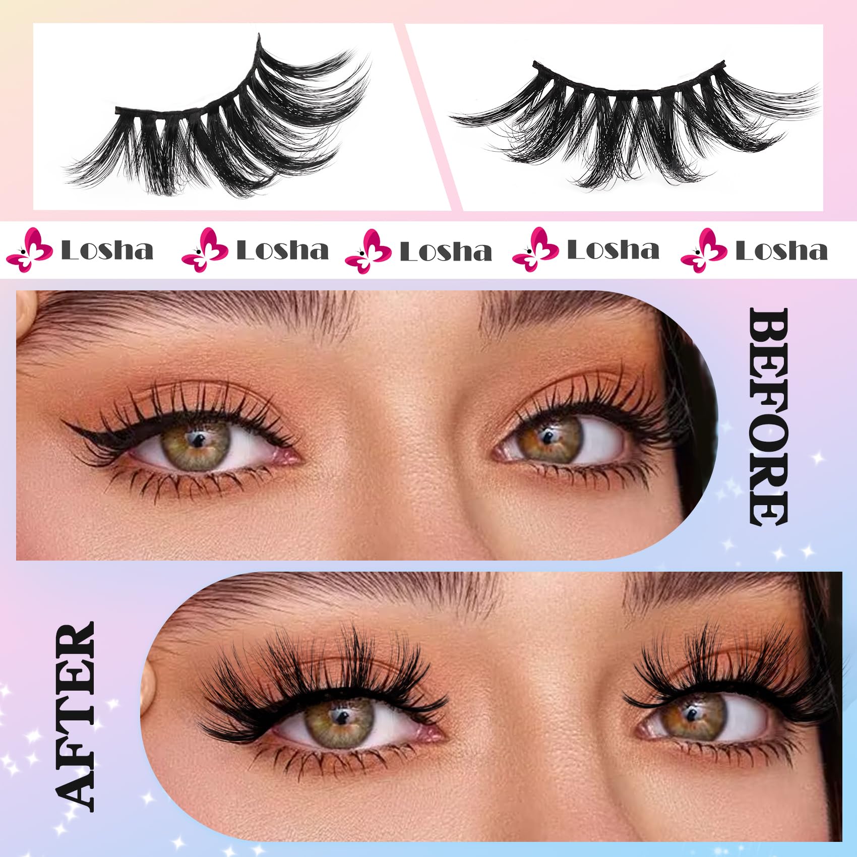 Losha crossed lashes close-up showing dramatic pattern for definition