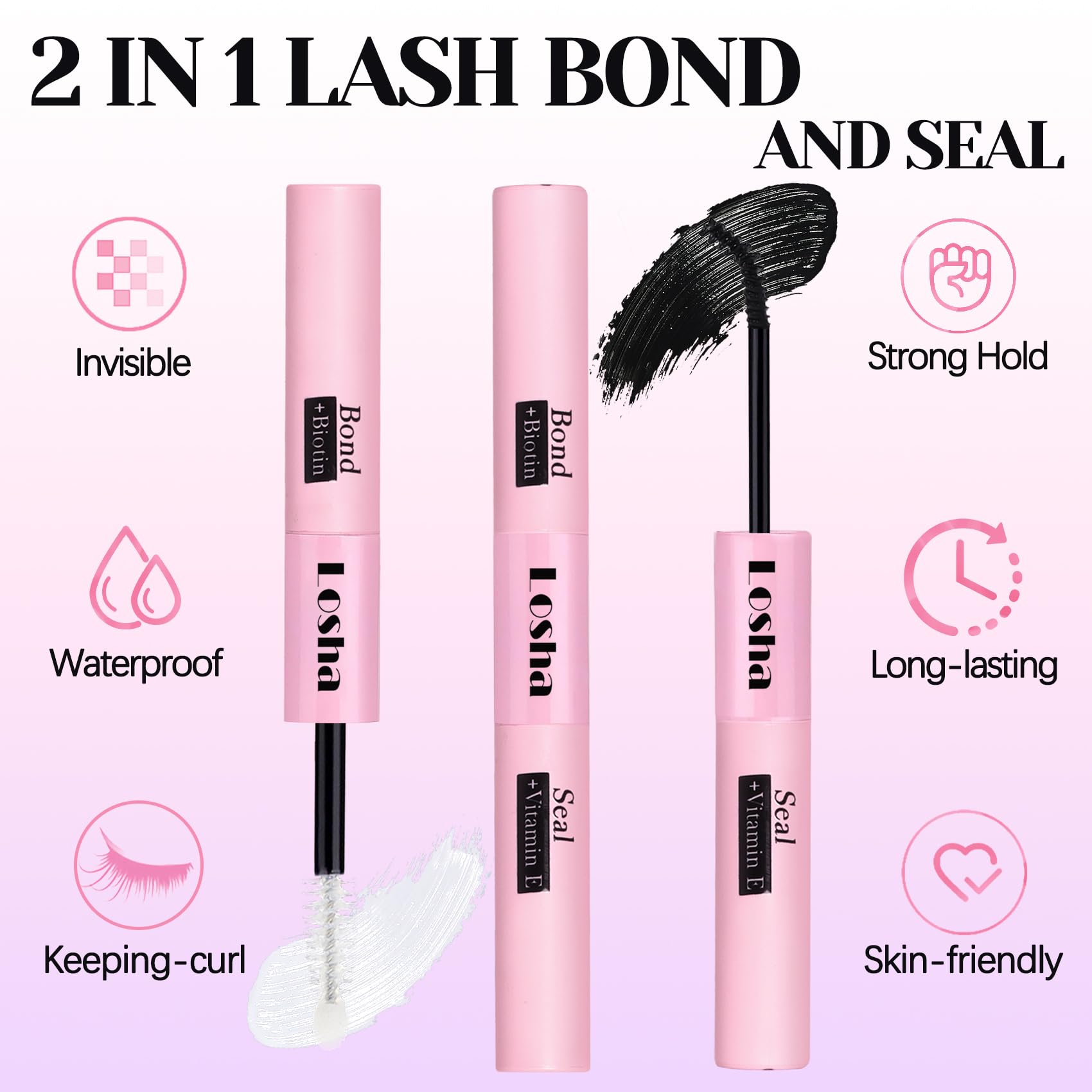Losha Lash spiral brush closeup highlights precise lash capture for bonding.