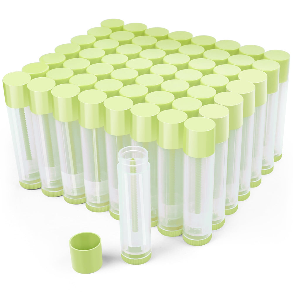 LotFancy lip balm tubes empty 60pcs with clear bodies and green caps for easy DIY lip care.