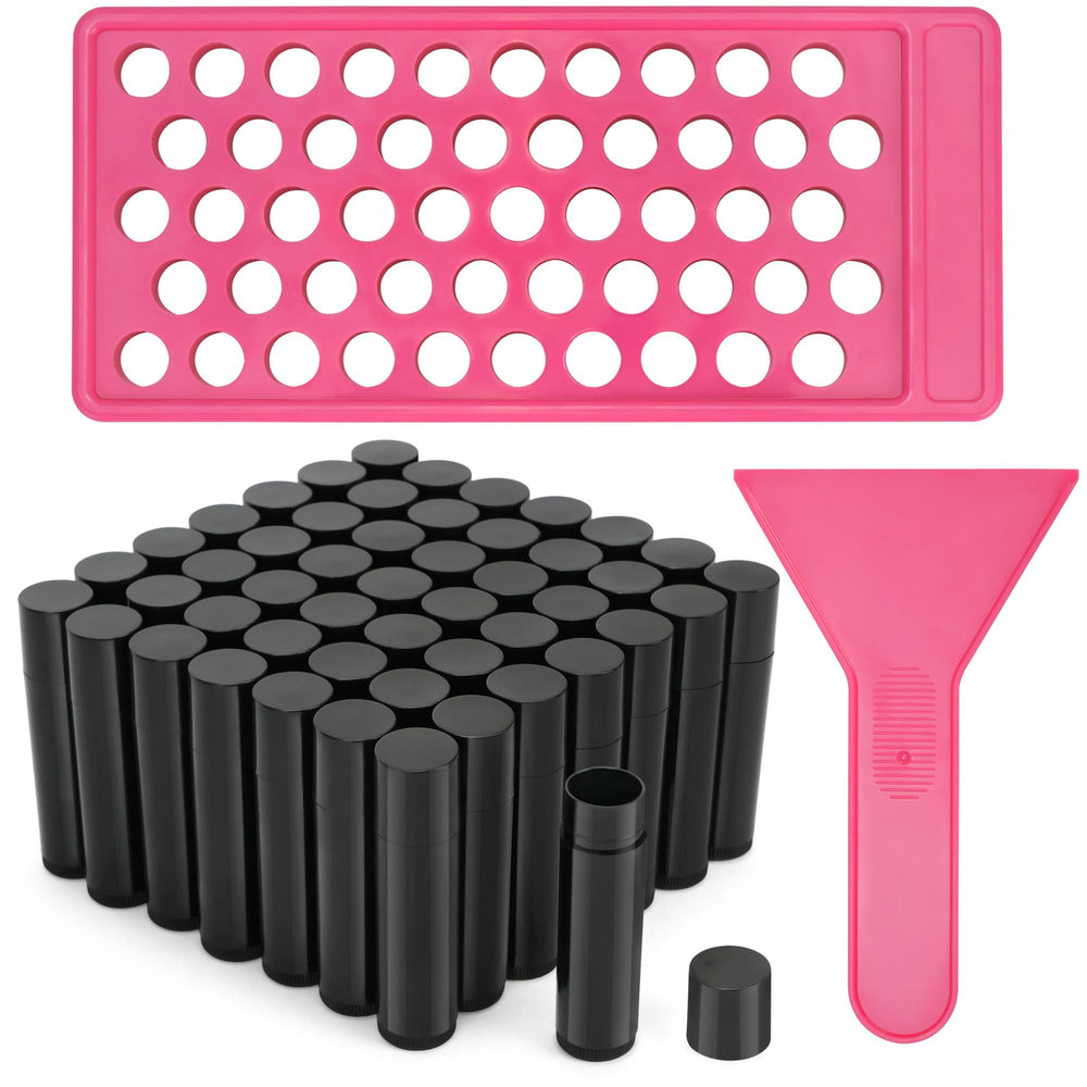 LotFancy lip balm tubes filled in a tray for easy DIY creation.