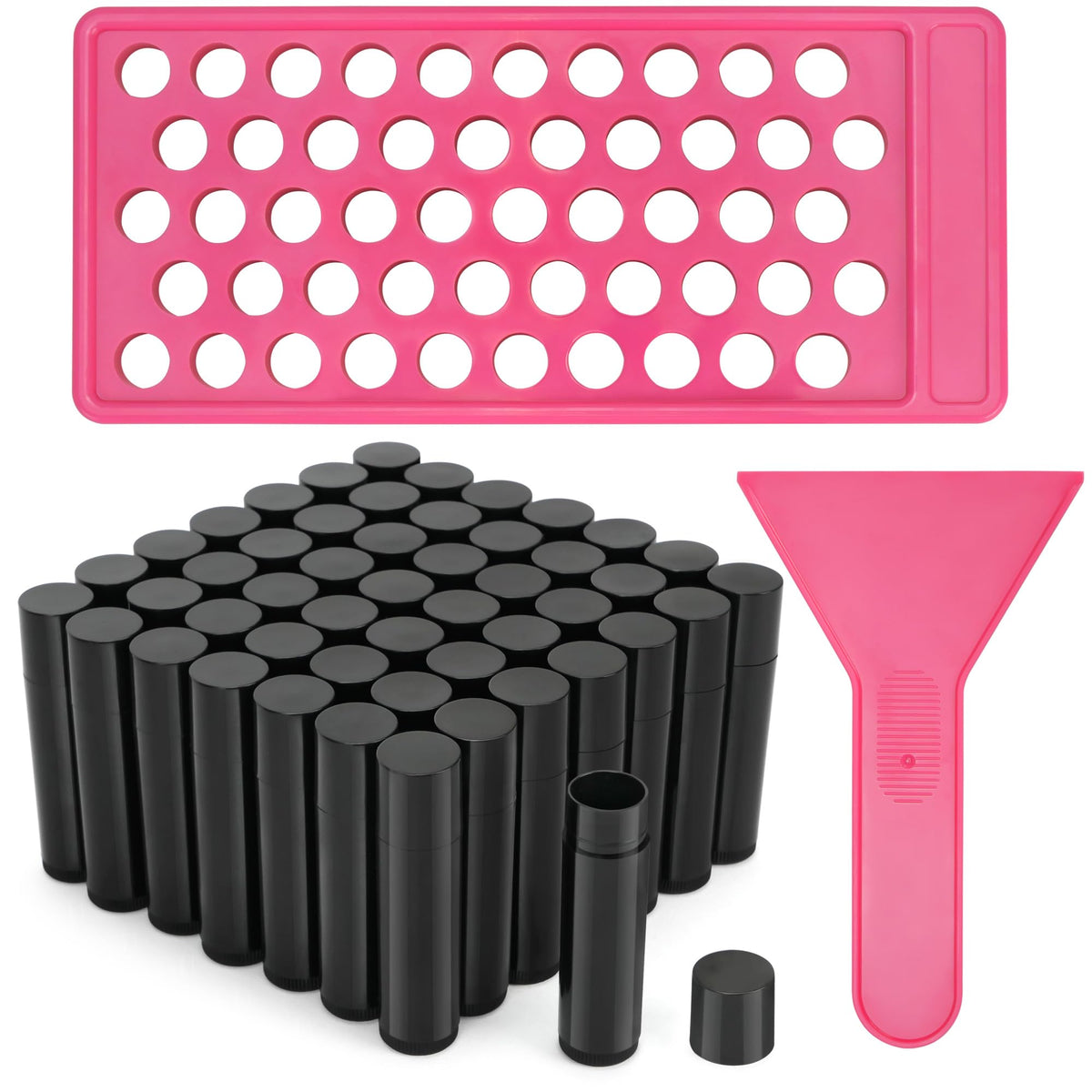 LotFancy lip balm tubes filled in a tray for easy DIY creation.