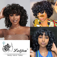 Lotfon model wearing curly wig for wedding or party look.