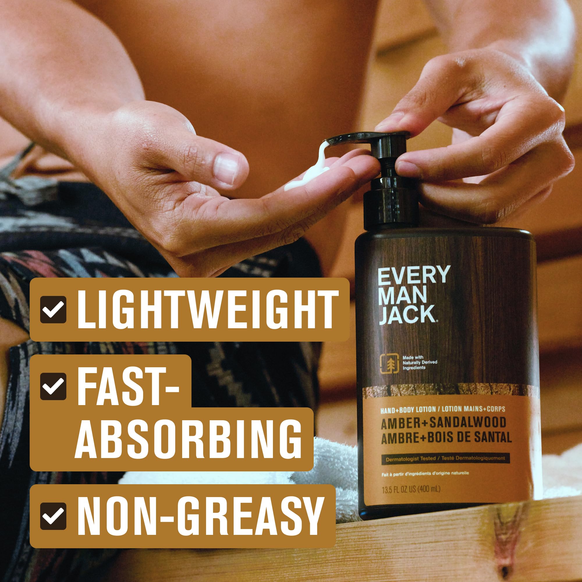 Every Man Jack lotion texture being quickly absorbed into skin