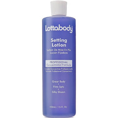Lottabody Setting Lotion bottle closeup showing silky shine for smooth styling