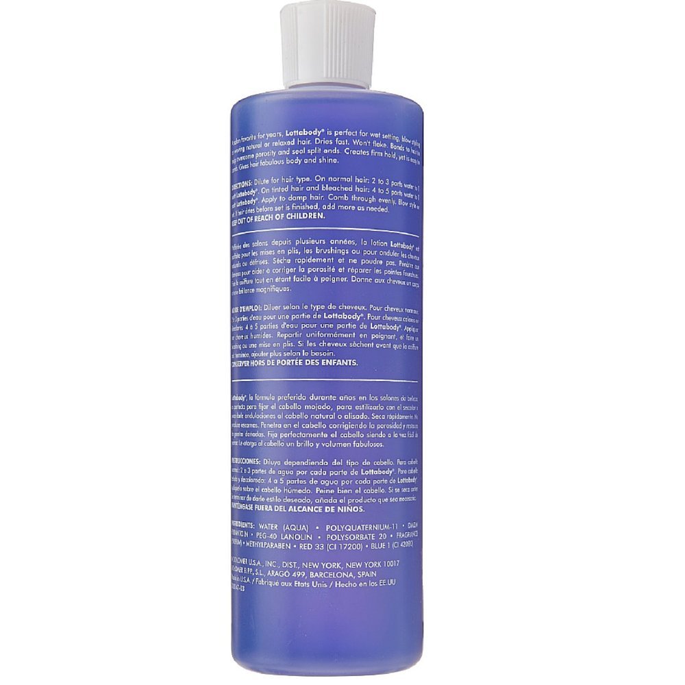 Lottabody Setting Lotion finish on hair delivering body and sheen