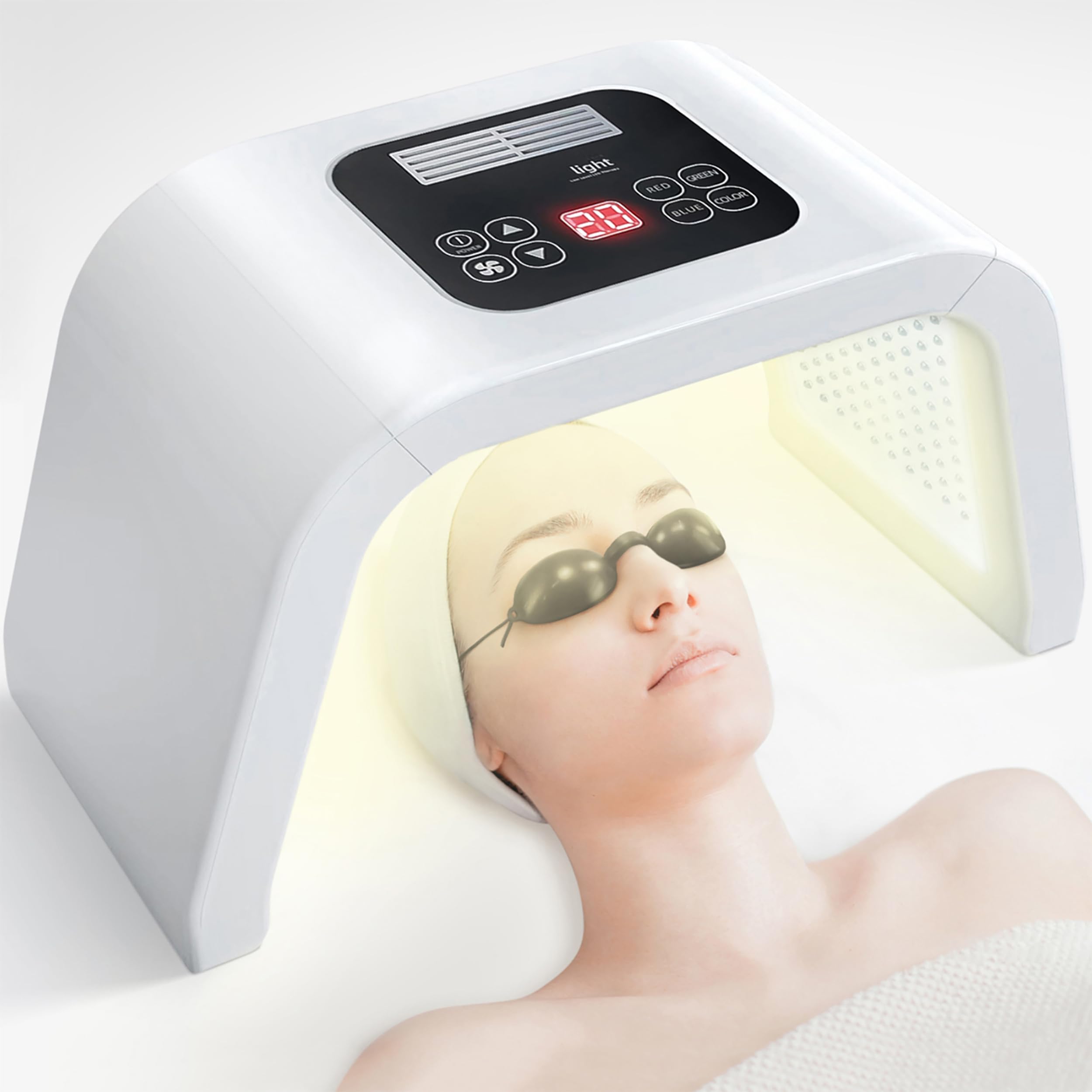 LOUDYKACA red-light therapy face mask front view for at-home spa skincare routine.