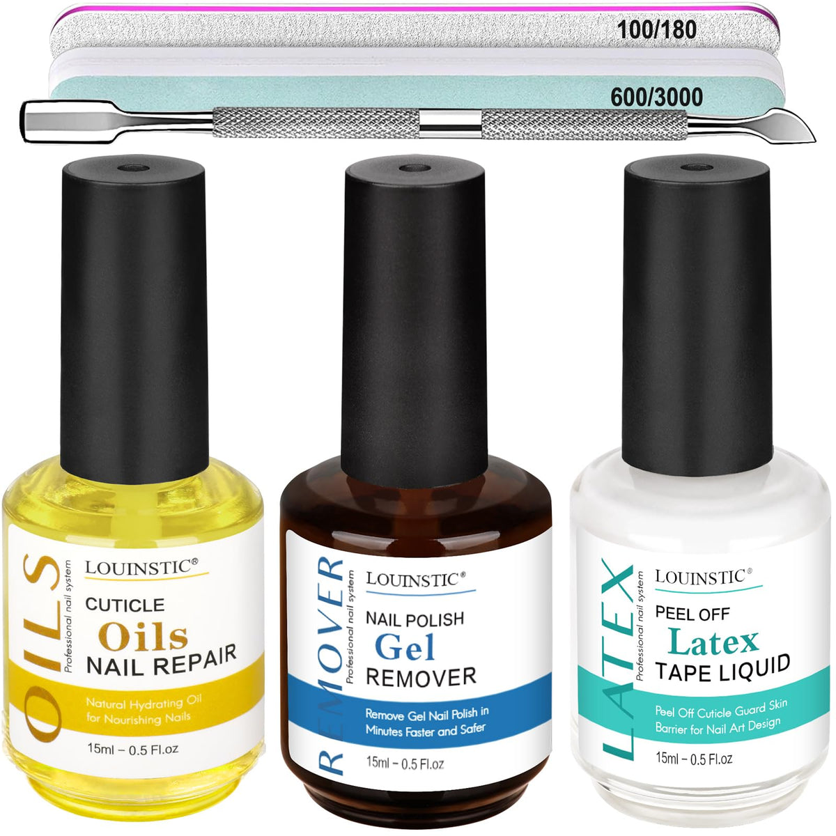 LOUINSTIC 3-in-1 gel nail remover kit shows fast gel polish removal without foil.