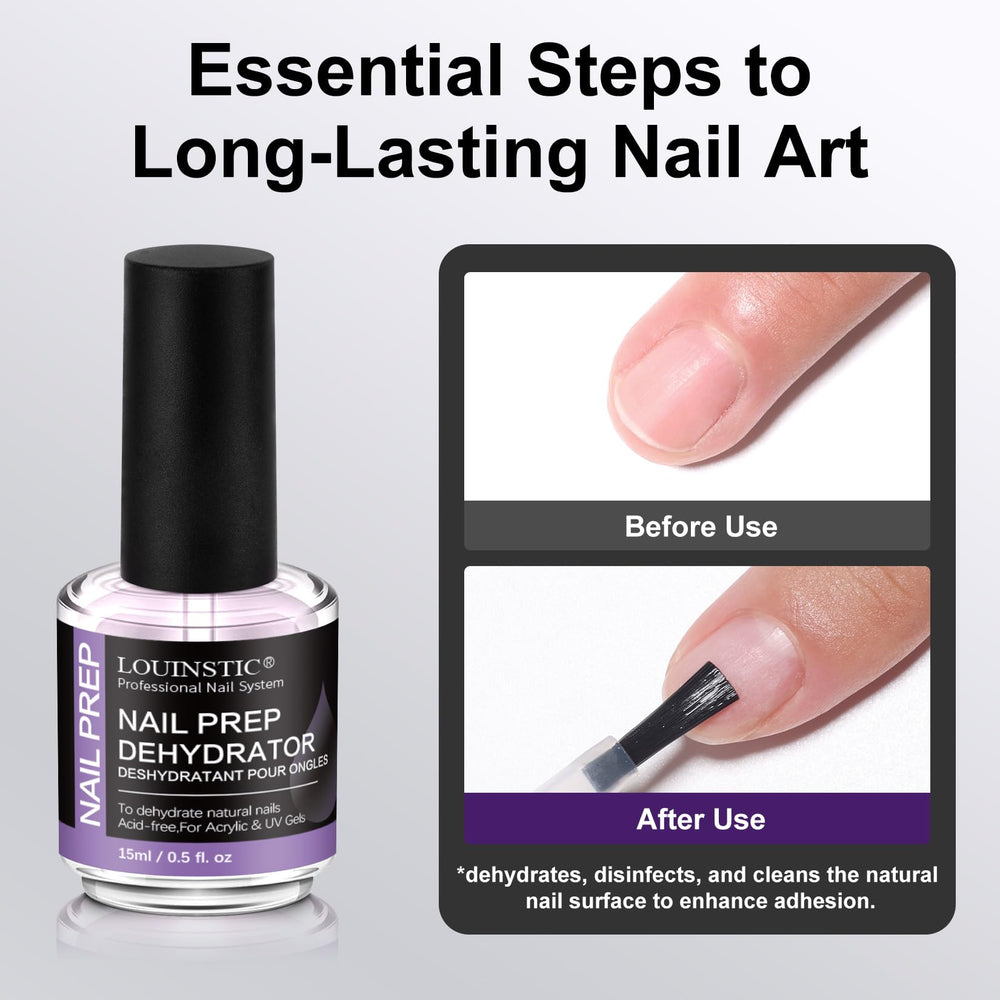 LOUINSTIC acid-free nail dehydrator in action with quick air-dry for faster nails.