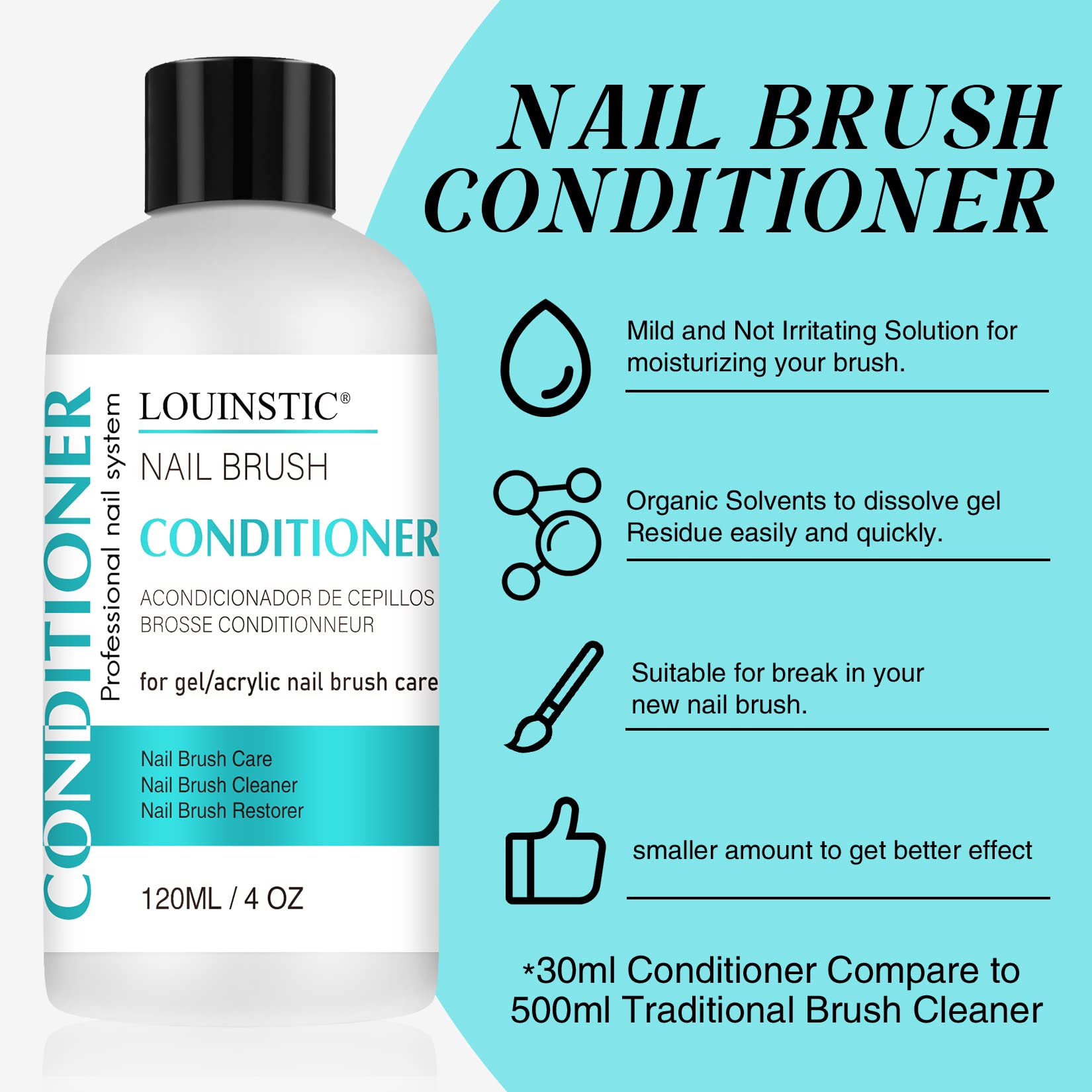 LOUINSTIC Brush Conditioner Preserver image highlights extending brush life with soft bristle care.