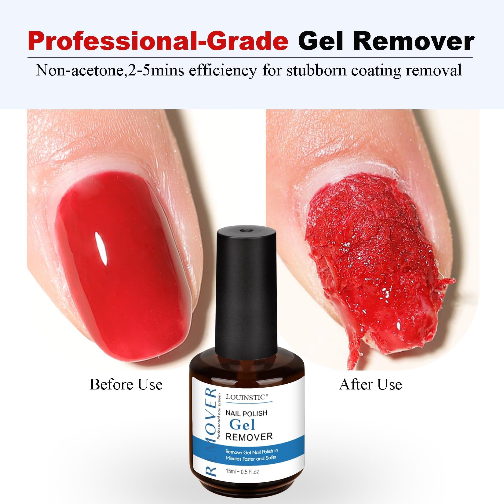 LOUINSTIC Gel Polish Remover packaging highlights minimalist design and 15 ml bottle