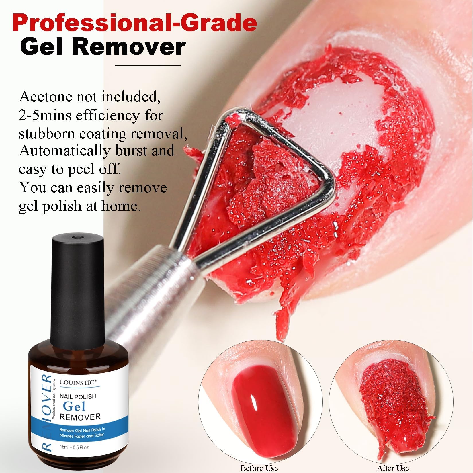 LOUINSTIC Gel Polish Remover topcoat removal close-up with no foil needed