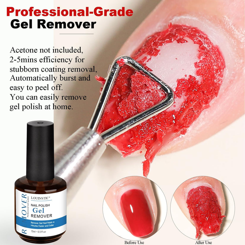 LOUINSTIC Gel Polish Remover topcoat removal close-up with no foil needed