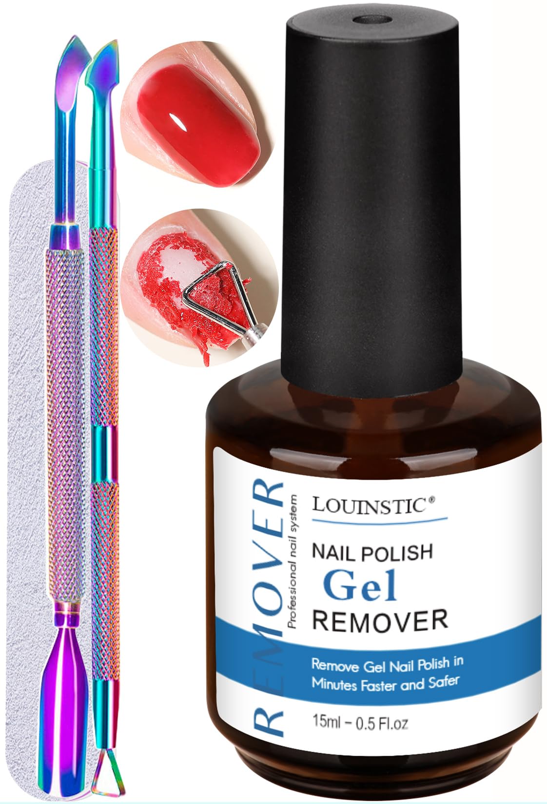 LOUINSTIC gel nail polish remover bottle 15ml for quick at home removal