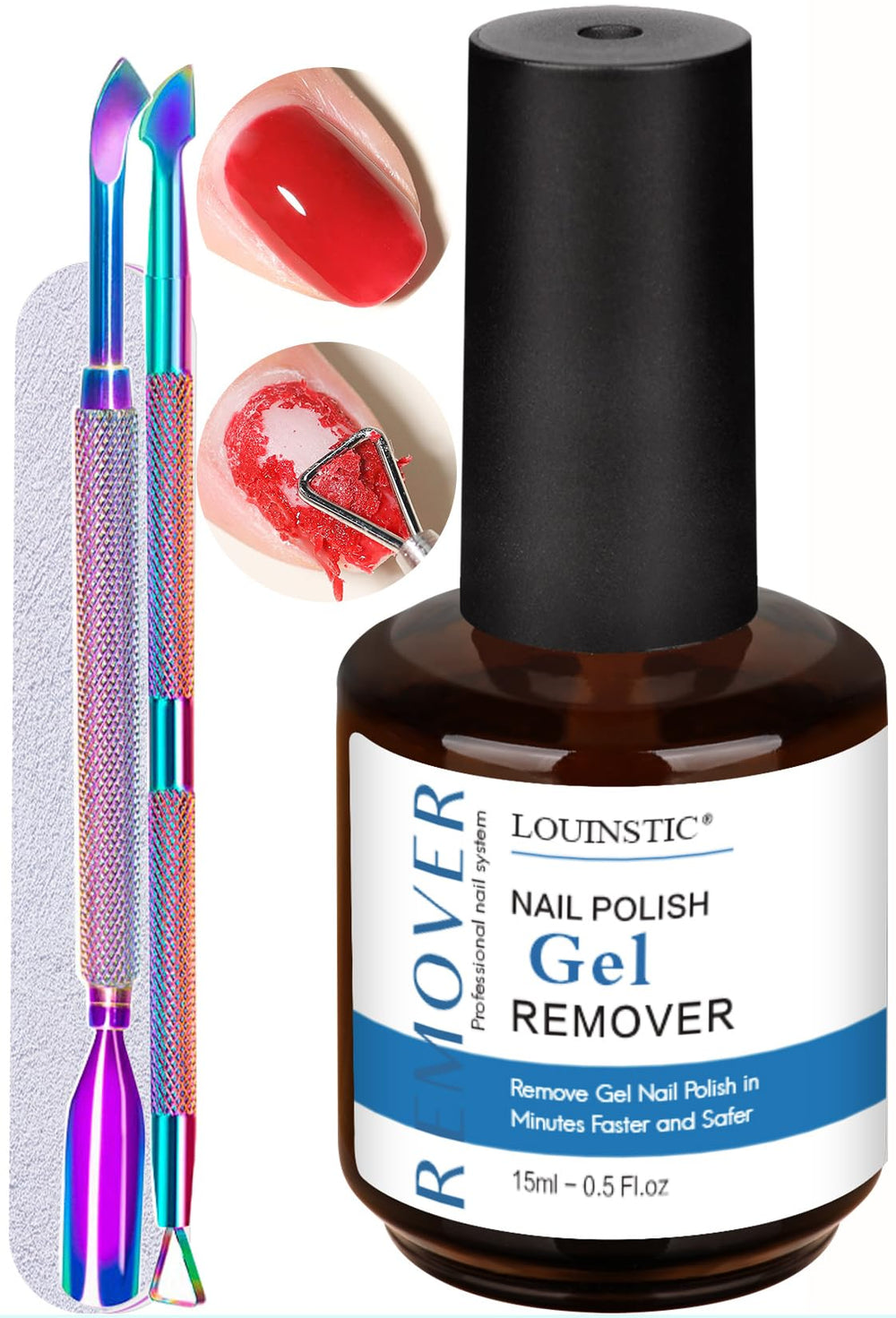 LOUINSTIC gel nail polish remover bottle 15ml for quick at home removal