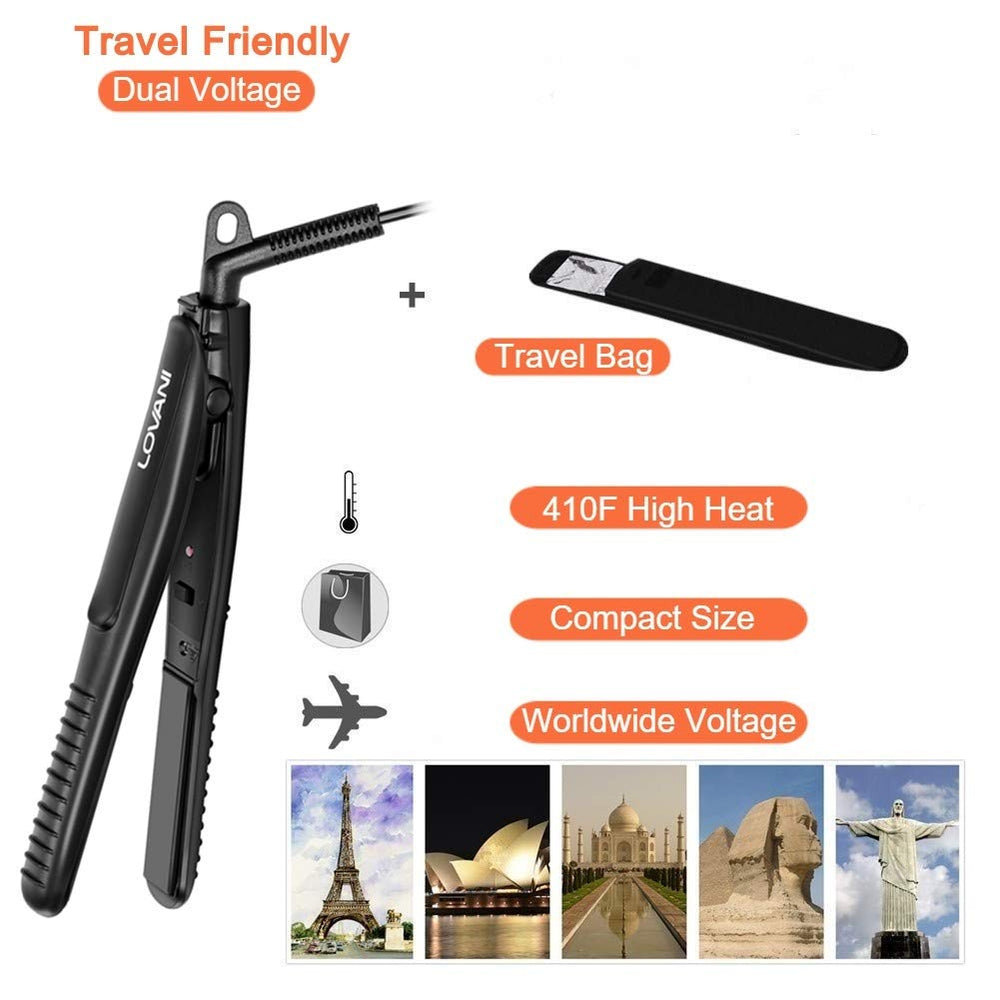 LOVANI mini flat iron with 3D floating plates for even styling.