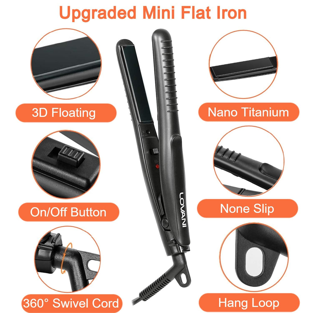 LOVANI mini flat iron compact handle lock for easy packing.